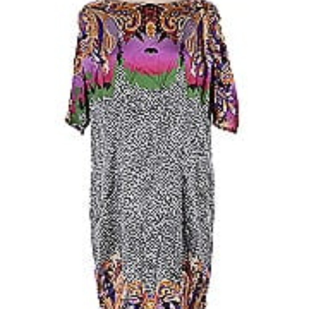 Etro Silk Shift Dress Paisley Animal Print Pink Sheath Italy Size M XL